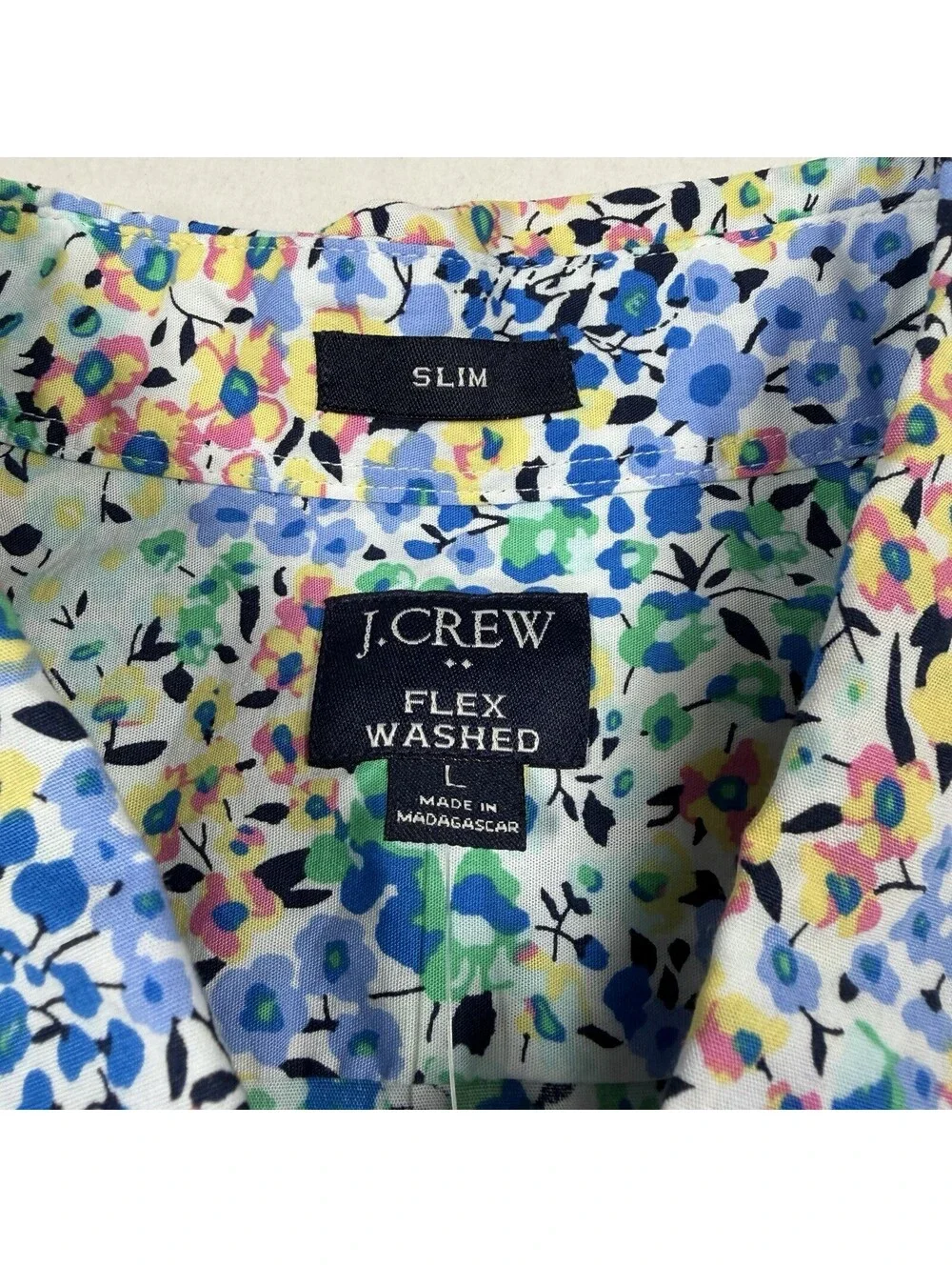 J. Crew Flex Washed Shirt Mens Slim Large Floral Print Short Sleeve Casual NWT